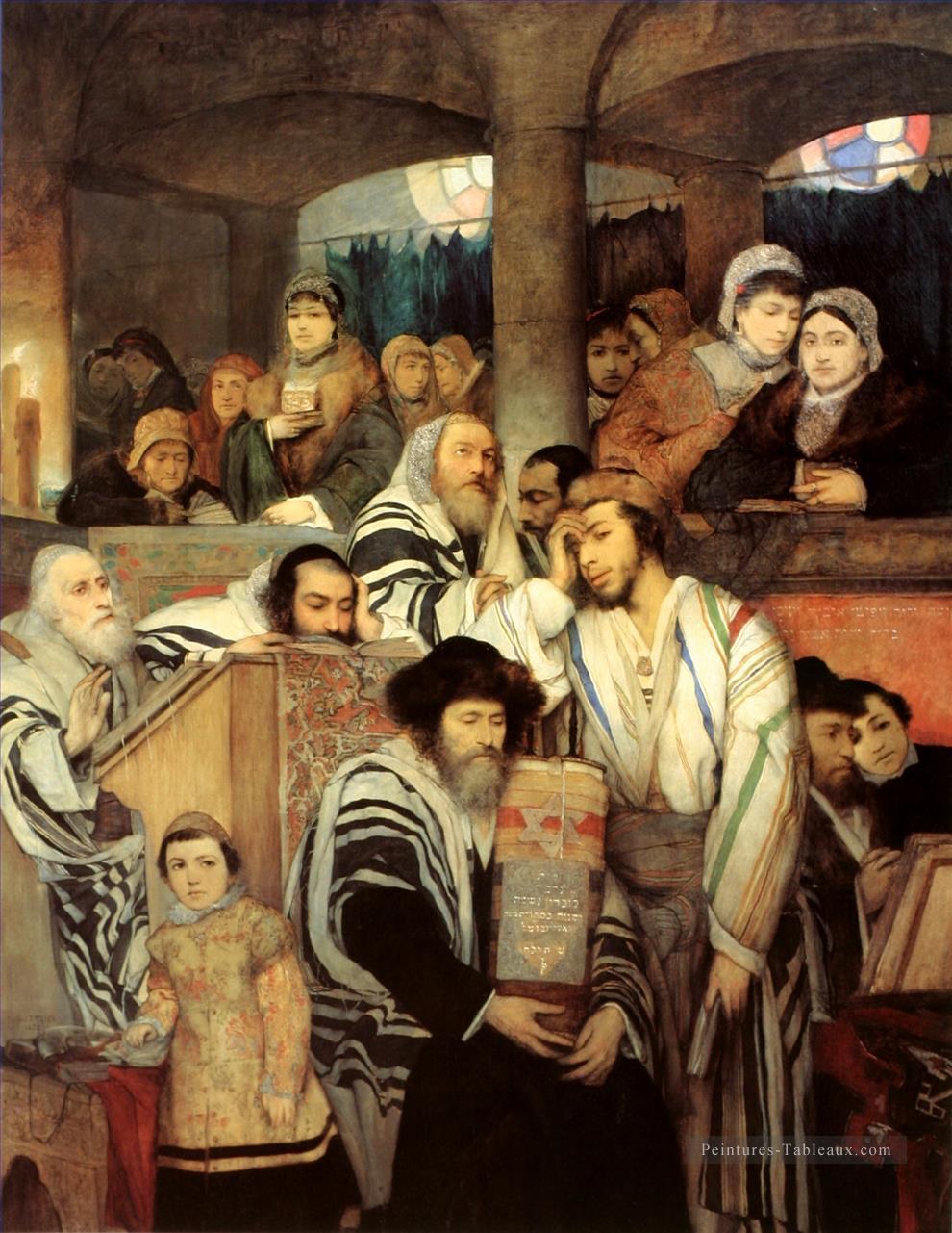 Maurycy Gottlieb Juifs prier dans la synagogue sur Yom Kippur juif Peintures à l'huile